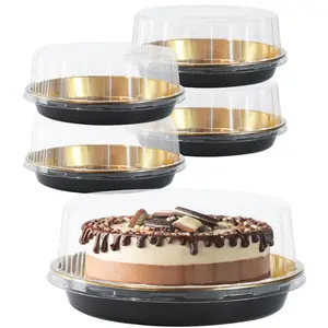 5Pack 10inch Round Clear +Glod Cake Carriers for Transport Plastic Disposable Cake Containers Carriers with Dome Lids and Cake Boards Clear Bundt Cake Boxes