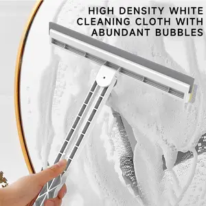 Glass Cleaning ScraperFoldable High-Rise Window Wiper Squeegee with Scrubber & Safety Rope, 360° Rotating Glass Cleaning Tool for Home Apartment, Streak-Free Scratch-Safe Window Washer, Extendable Long Handle Lazy Cleaning Kit for Mirror Shower Tile