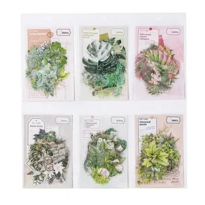 120 sheets white ink sticker pack plant flower leaf theme PET waterproof material retro style DIY notebook decoration scrapbook material sticker pack