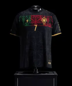 Cristiano Ronaldo #7 Portugal Black Gold Soccer Jersey Luxury Pattern Football Shirt Premium Fan Edition Unisex Sportswear