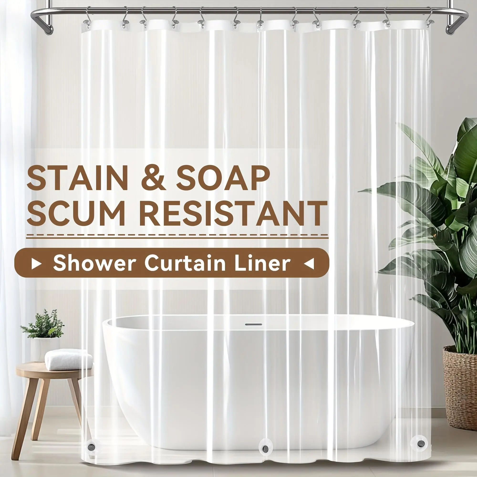 Clear Shower Curtain, Shower Curtain Liner, Shower Curtain And Liner, Waterproof Shower Curtain with 12 Hooks, Restroom Bathroom Accessories, Bathroom Decor, Home Supplies