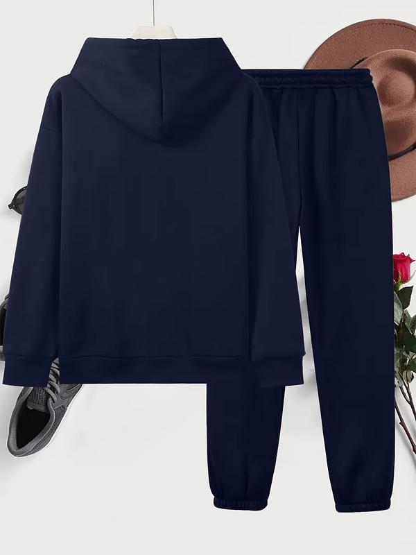 Autumn Winter Women's Sweatsuit Set, Fitted Graphic Sweatpants & Hoodie, Sweet Style for Casual, Perfect for Fall & Winter