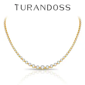 Turandoss Handcrafted Tennis Necklace in 14K Gold Plating | Graduated CZ Stones, Adjustable – Valentine’s Gift