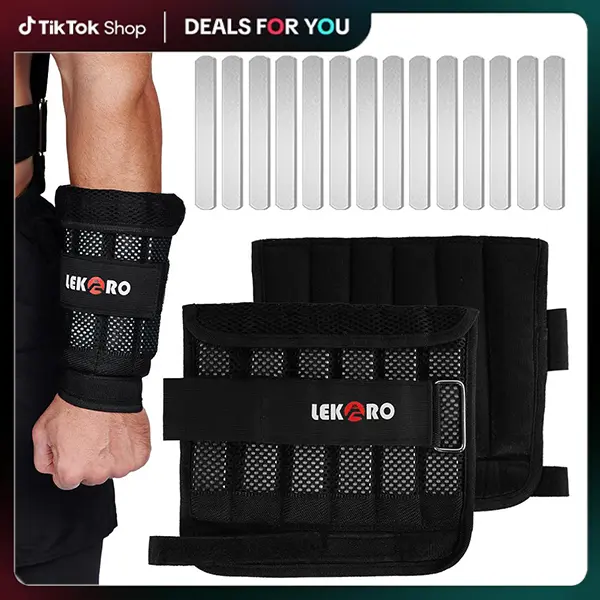 LEKARO Adjustable Wrist & Ankle Weights for Men & Women, 1 Pair Soft Fabric Cuffs with Removable Weights for Walking & Training, Ankle Cuffs Weights