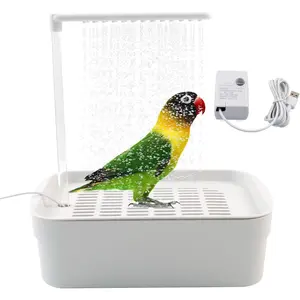 Automatic Bird Bath with Pump,Parrot Bathtub Shower Parakeet Bath Box with Cage USB & Power Plug Water Circulated Controller for Cockatiel Lovebird Conure Budgie