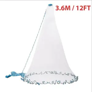 12FT Easy Throw Cast Net, Heavy Duty Strong Nylon Mesh Bait Fishing Trap