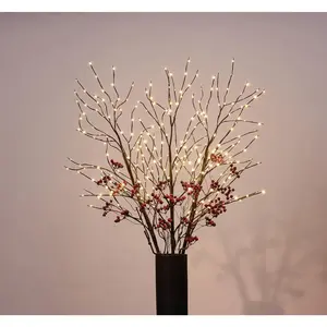 LIGHTSHARE Lighted Artificial Twig Birch Tree Branch with Mini LED Lights Battery Operated with Timer for Thanksgiving Christmas Decoration Indoor Outdoor Sticks (41IN, Brown)