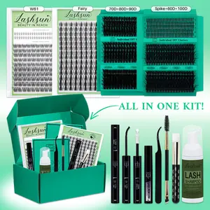 942PCS Eyelash Clusters Kit, Individual Lash Kit, Eyelashes Extension Kit, Eyelash Extensions Set D Curl 9 Styles Spikes/Wispy/Volume with Bond&Seal Lash Remover, Brush, Applicator, Shampoo Brush, Perfect for Beginners&Pros, DIY at Home Easily