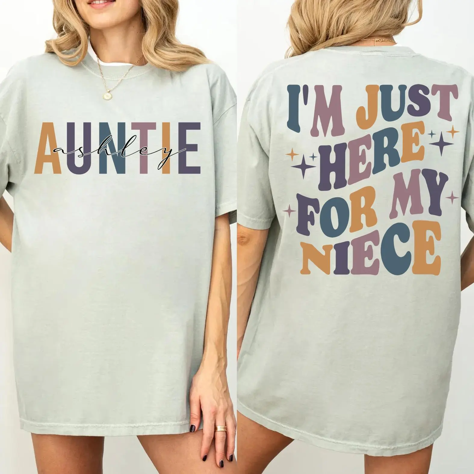 Comfort Colors I'm Just Here For My Niece Shirt, Custom Auntie Name T-Shirt, Retro Lettering Graphic Tee, Personalized Gift for Aunties