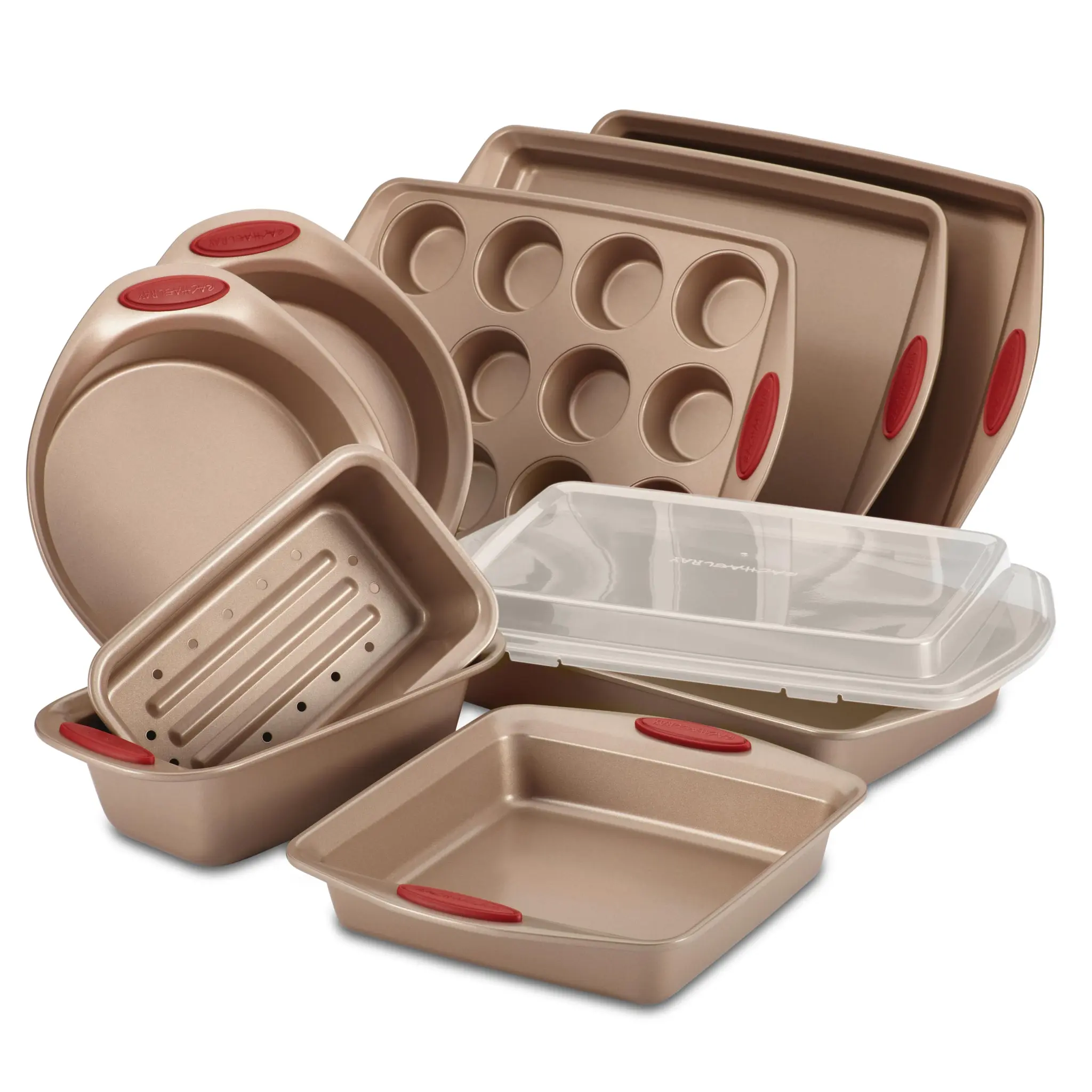 10-Piece Nonstick Bakeware Set - Heavy Gauge Steel Baking Pans for Cakes & Cookies - Oven Safe Up to 450°F - Includes Sheet Pans, Cake Pans, Loaf Pan, Rectangular Cake Pan with Lid, and Muffin/Cupcake Pan