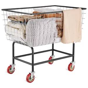 VEVOR Wire Laundry Cart, 4.5 Bushel Wire Laundry Basket with Wheels, 35\'\'x15.7\'\'x22\'\' Commercial Wire Laundry Basket Cart, Steel Frame with Chrome Finish, 5\'\' Casters, Wire Basket Cart for La