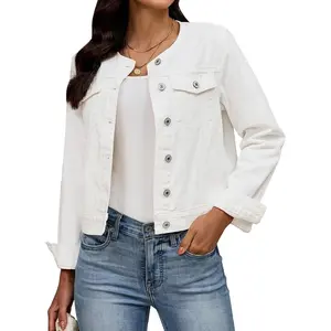 Jacket Women Trendy Collarless Button Down Long Sleeve Casual Western Denim Jacket Country Concert Outfits
