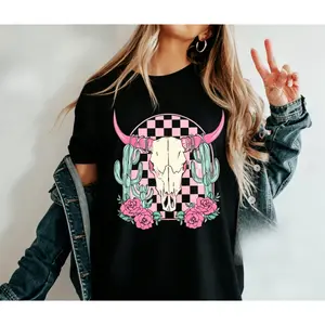 Boho Floral Skull Shirt Comfort Colors, Desert Cow Floral Tshirt, Western Shirts
