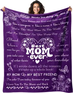 Gifts for Mom, Mom Gifts, Birthday Gifts for Mom, Mom Birthday Gifts, Christmas Mothers Valentines Gifts for Mom from Daughter Son, Best Mom Ever Gifts, Blanket for Mom, Purple