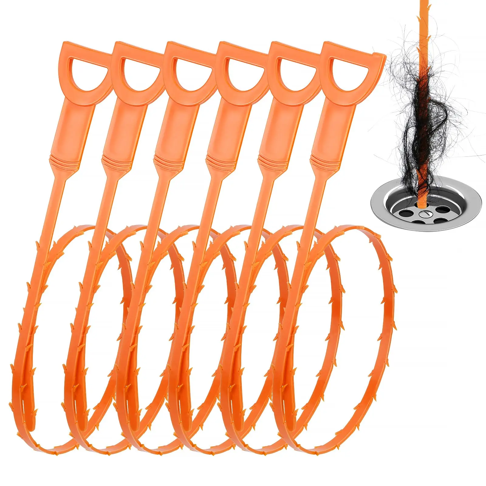 5PCS Drain Clog Remover Tool Plastic Hair Catcher Pull Design for Shower, Bathroom, Kitchen Sink, Bathtub Drain Cleaning, Orange