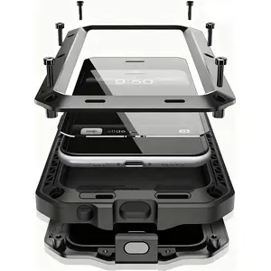 for iPhone Heavy Duty Aluminum Alloy Phone Case, Full-Body Shockproof Protective Cover with Built-in Screen Protector, for iPhone 17 Air/16 Pro Max/15 Plus/14/13/12/11 , Tech Enthusiasts, Travel Lovers