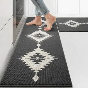 Farmhouse Kitchen Rugs Sets of 2, Grey Kitchen Mat Set for Floor Non-Slip Washable, Absorbent Resist Dirt Polypropylene Large Long Runner Rug, Western Boho Rug for Sink, 24x35+24x59