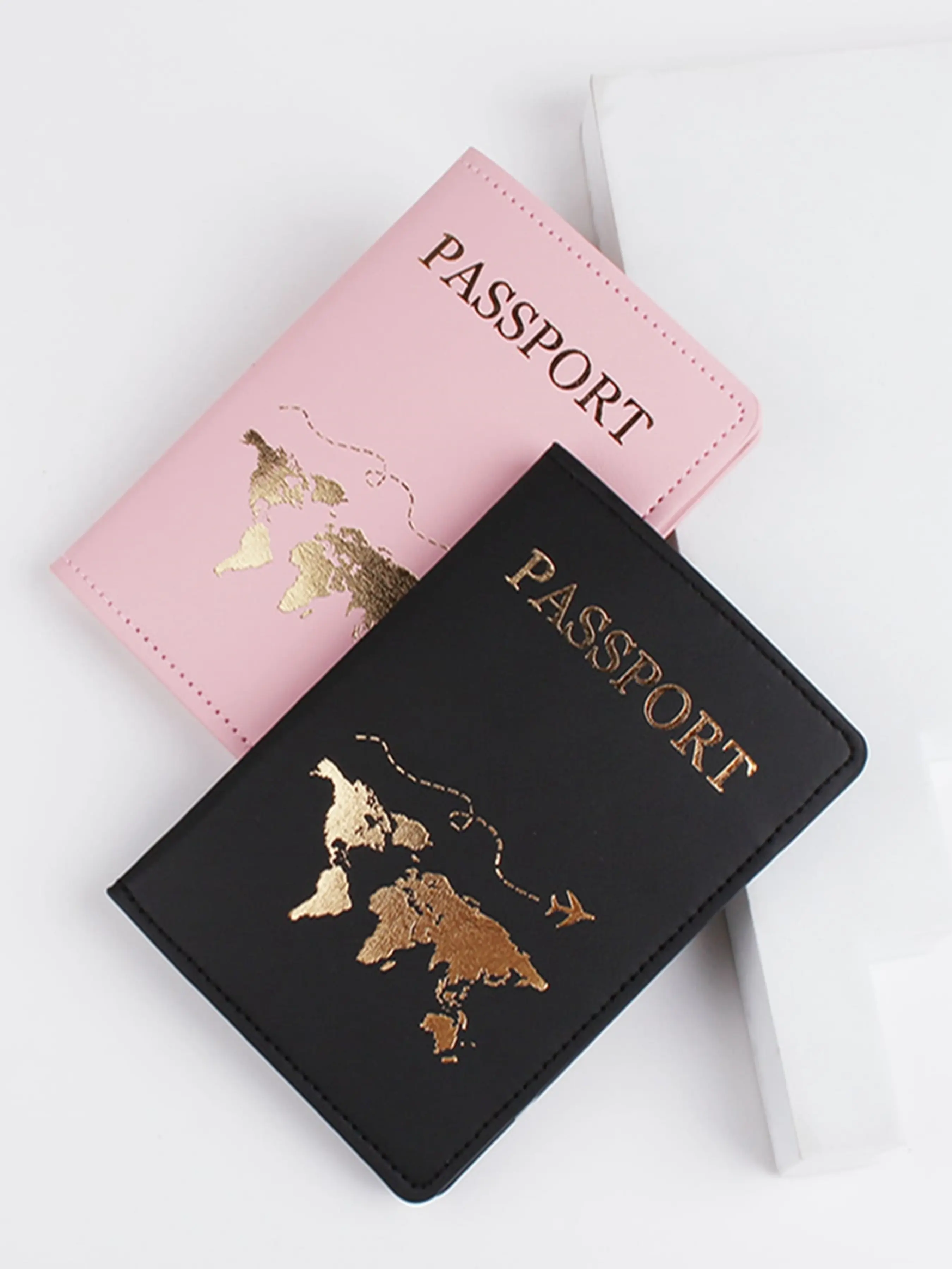 2 PCS/Set PU Leather Passport Holders, Cover & Card Holder, Map Graphic Design, Lightweight Fashion Travel Accessories, Travel Essentials for Flight, for Women, Men, Students & Couples, Gift