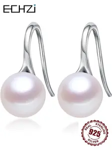 925 Sterling Silver Faux Pearl Decorated Dangle Earrings, Elegant Simple Style Earrings for Women, Trendy Female Gift, Perfect for Sensitive Ears