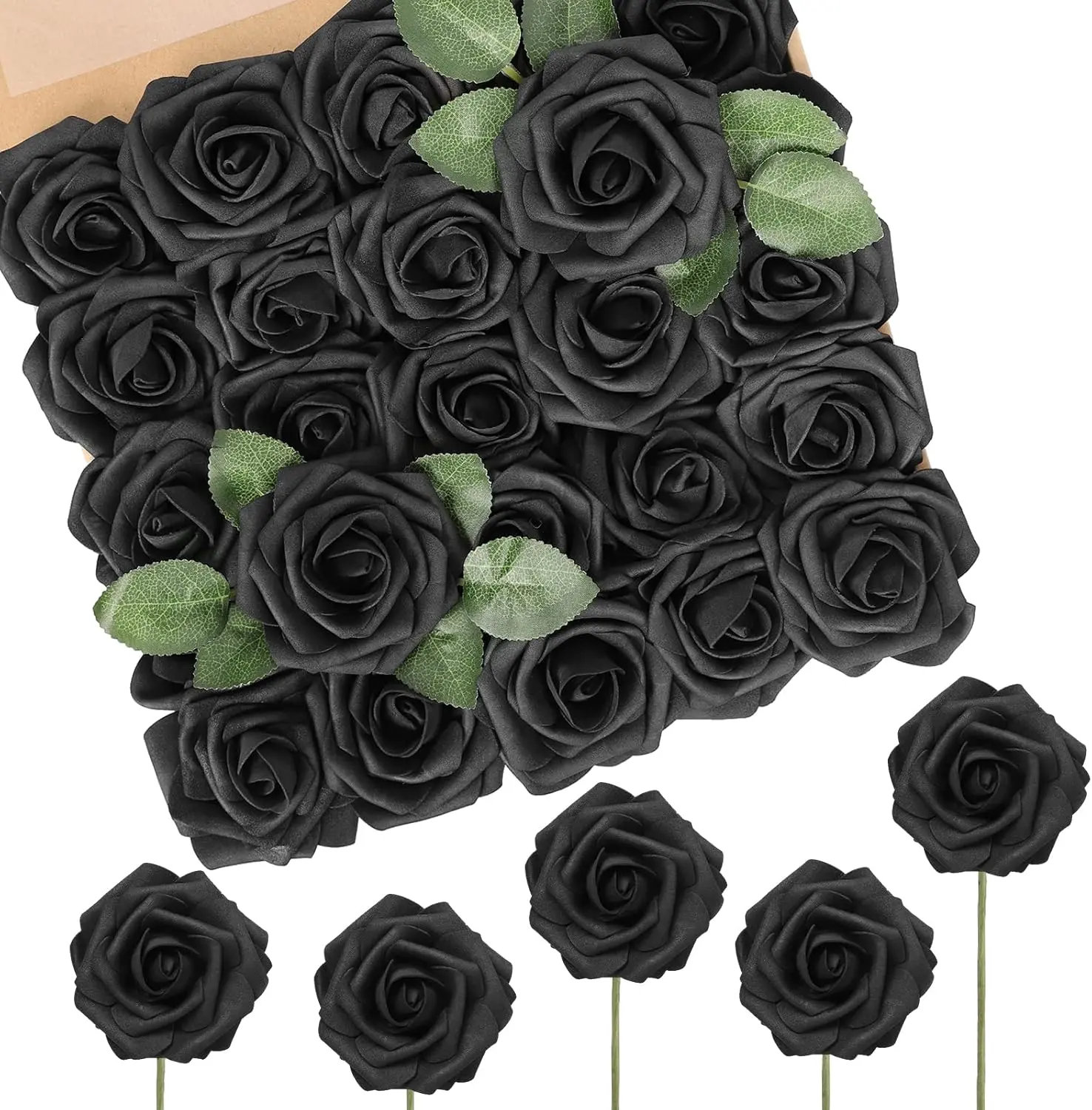 50pcs Artificial Roses Real Touch Foam Flowers with Stems, Lifelike Faux Roses for DIY Bouquets, Wedding, Party, Baby Shower, Gothic Decor, Table Centerpieces & Home Arrangements