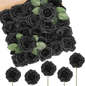 50pcs Artificial Roses Real Touch Foam Flowers with Stems, Lifelike Faux Roses for DIY Bouquets, Wedding, Party, Baby Shower, Gothic Decor, Table Centerpieces & Home Arrangements