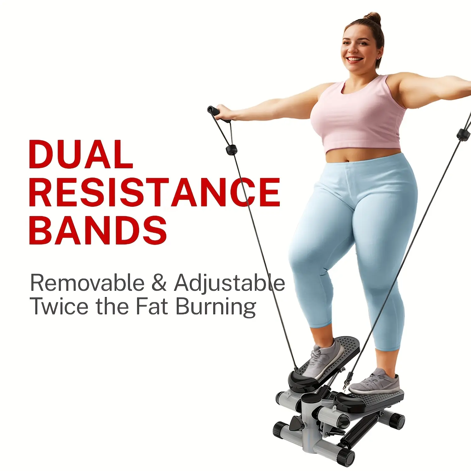 Foldable Mini Stepper with Resistance Bands - 220LBS Load Capacity, LCD Monitor, Adjustable Steps (16.5"-30"), Textured Pedal Deck for Home Office Workouts, Grey/White