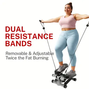 Foldable Mini Stepper with Resistance Bands - 220LBS Load Capacity, LCD Monitor, Adjustable Steps (16.5"-30"), Textured Pedal Deck for Home Office Workouts, Grey/White