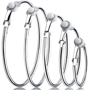 5 Pairs Silver Clip on Earrings Hoop Non Piercing Women Clip Earrings for Women, 5 Sizes