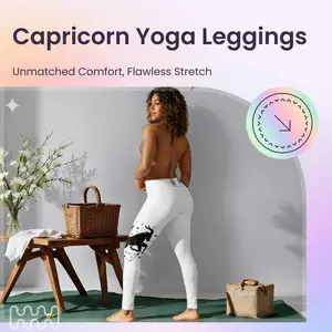 Capricorn Yoga Leggings - Super Soft Stretchy Microfiber Fabric with Raised Waistband & Four-Way Stretch for Female Athletes