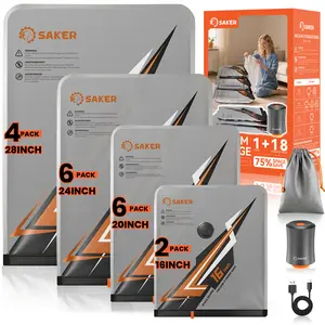 Saker Vacuum Seal Bags for Clothing with Rechargeable Pump, Portable Compression Bags for Travel & Home Storage, Heavy Duty Space Saver for Blankets, Comforters, Luggage Organizer