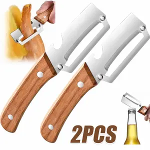Sharp Stainless Steel Vegetable Peeler 2 Pack, Ergonomic Non-slip Wooden Handle, 2-in-1 Fruit Veggie Peeler with Bottle Opener for Carrot Potato Zucchini Pumpkin Papaya