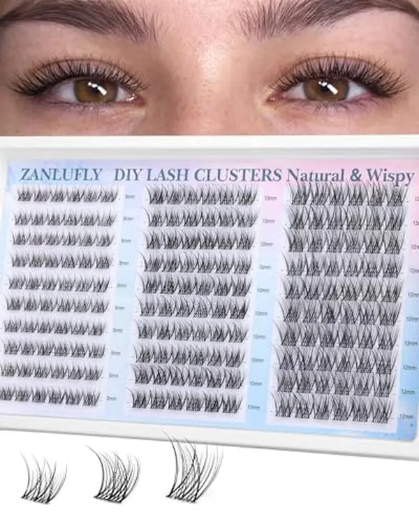 Short Lash Clusters 8-10-12mm Natural Eyelash Clusters Clear Band Individual Lashes 180pcs Wispy Cluster Eyelash Extensions CC Curl Cluster Lashes for DIY Daily Makeup zanlufly