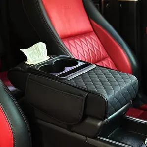 Car Armrest Cushion,5-in-1 Center Console Cover with 2 Storage Bags Cup Holder,Tissue Box Slot,Phone Slot for Sedans,Car Accessories Interior Organizers,Summervibes(Black)