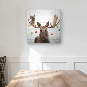Begin Home Decor C1MP16162UOJOW 16 x 16 in. Moose Has Christmas Balls Wall Art - Gray Rustic Metal Print Decor