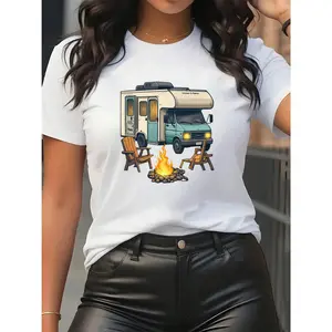 Unique Clothes T-Shirt Short Sleeve for Outdoor Camping, Durable Polyester Fabric, Lightweight Design, Perfect for Travel Enthusiasts, Stylish Graphic Print, Comfortable Fit, Ideal for Day Trips and Adventures, Trendy Apparel