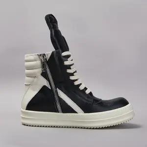 Men’s Casual Top-Quality Women’s Sneaker, Black Ankle Boot, Geobasket Leather Owen Fashion Thick-Soled Flat Zip Shoe