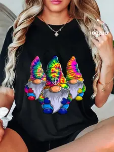 100% Cotton Unisex Three Hippie Gnomes, Peace Gnome, Funny Retro Tie Diy Design T-Shirt