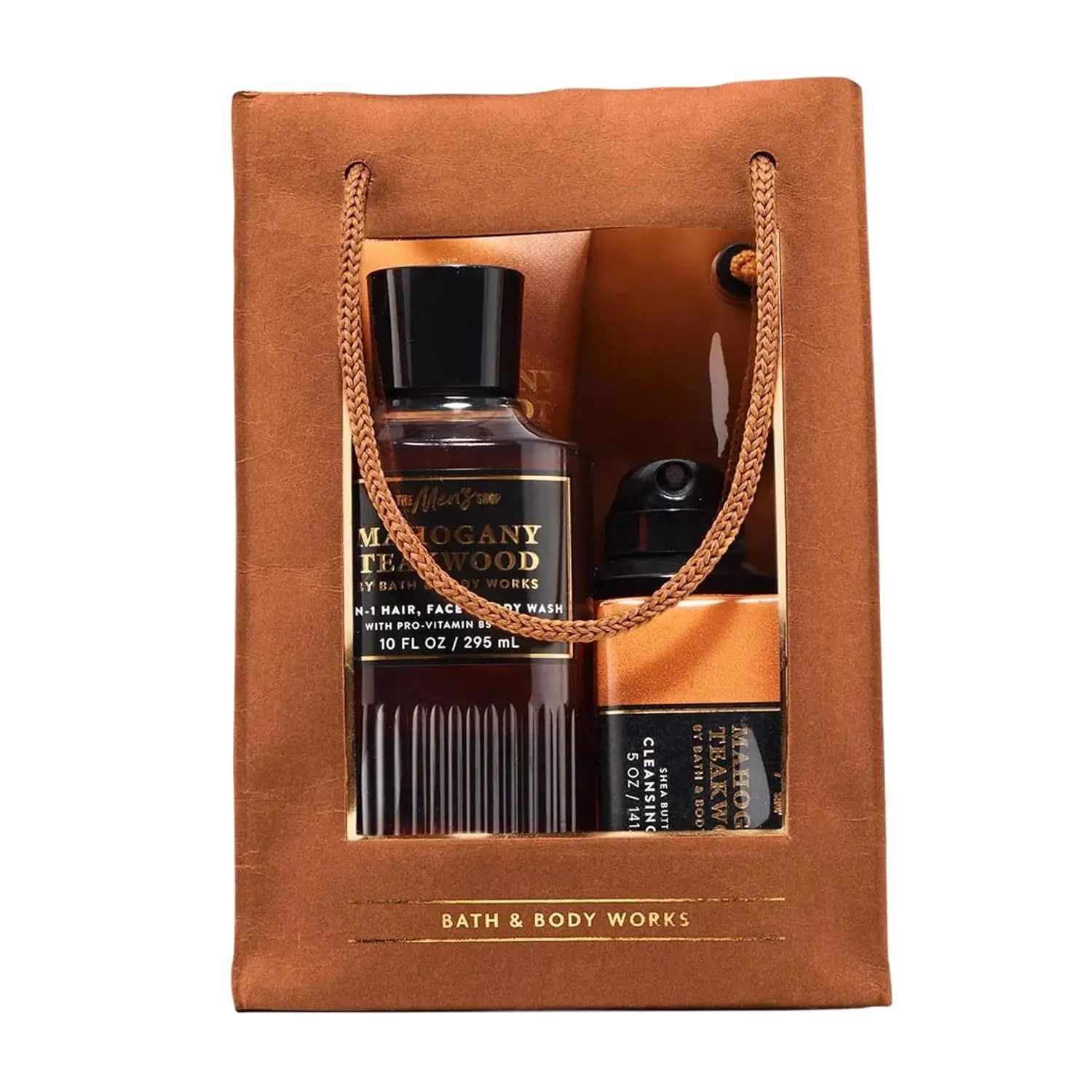 Bath & Body Men's Gift Set, Mahogany Teakwood Scent – with Body Wash, Bar Soap, Moisturizing Cream, Body Spray, Men’s Grooming Collection for Gifting or Everyday Use - 1 Pack