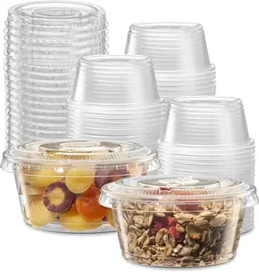 3.25 oz  Clear Diposable Plastic Portion Cups With Lids, Small Mini Containers For Portion Controll, Jello Shots, Meal Prep, Sauce Cups, Slime, Condiments, Disposable Souffle Cups