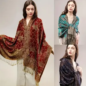 Reversible Paisley Pashmina Rave Scarf, Shawls and Wraps for Evening Dress, Exotic Indian Scarves for All Season Boho Long