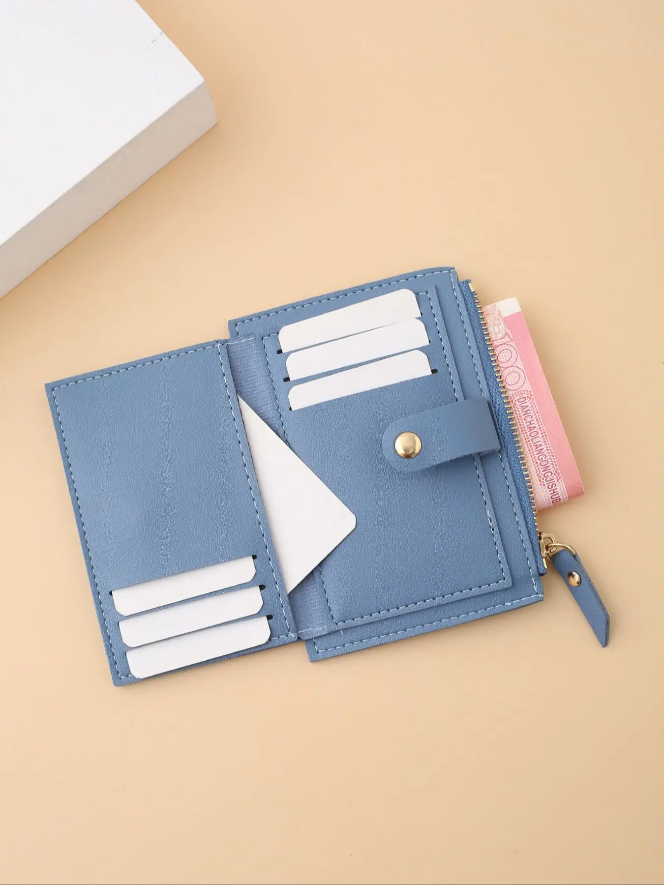 1 Piece Women's Fashion Plain Zipper Short Wallet, Casual PU Leather Texture Small Wallet