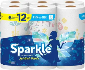 Paper Towels Pick-A-Size Spirited Prints 6 Dbl Rolls 12 Reg Strong & Absorbent Kitchen Toilet Sheets Wipes Multicolor