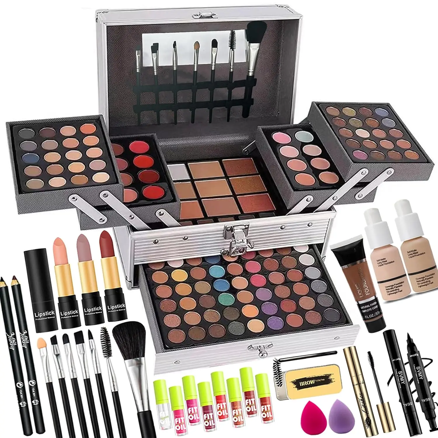 132 color Makeup Kit for Women Girl Full Kit Gift Set with Mirror All in One Make up Palette Included Eyeshadow Glitter Lipstick Concealer Eyeliner Eyebrow Highlighter Contour Blusher