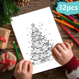 Christmas Themed Coloring Card, 32pcs/set DIY Coloring Card, Message Card, DIY Painting Card, Birthday Gift, Creative Painting Card
