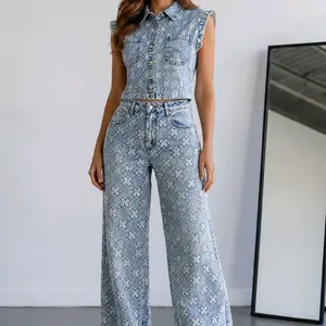 set denim with flowers