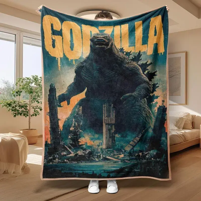 1pc Godzilla City Shock Theme Flannel Throw Blanket, Soft Plush Lightweight Breathable Skin-Friendly Travel & Bedroom Blanket, Ideal Gift for Sci-Fi Fans, Throw Blankets