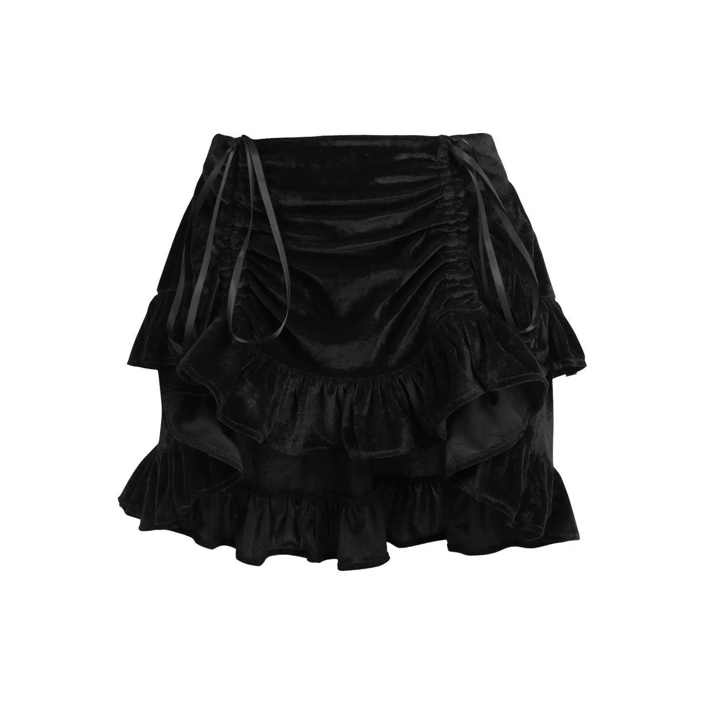 Black Velvet Ruched Bustle Skirt