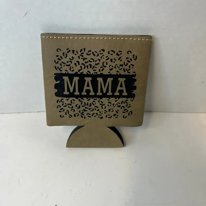 Tan Leatherette Koozie Mama Cheetah Print Design - Perfect for Events and Gifts for Her