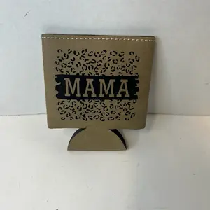 Tan Leatherette Koozie Mama Cheetah Print Design - Perfect for Events and Gifts for Her