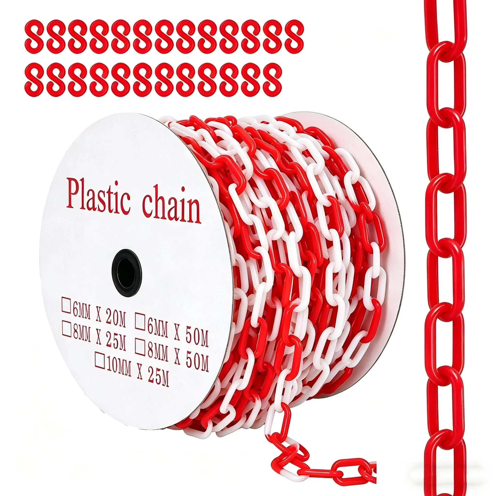 GAOMON UV-Resistant Barrier Chain, 120FT Plastic Link Safety Chain with 25 Hooked Ends for Crowd Control, Construction Sites